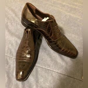 Caporicci Alligator Leather Brown Oxford Dress Shoes